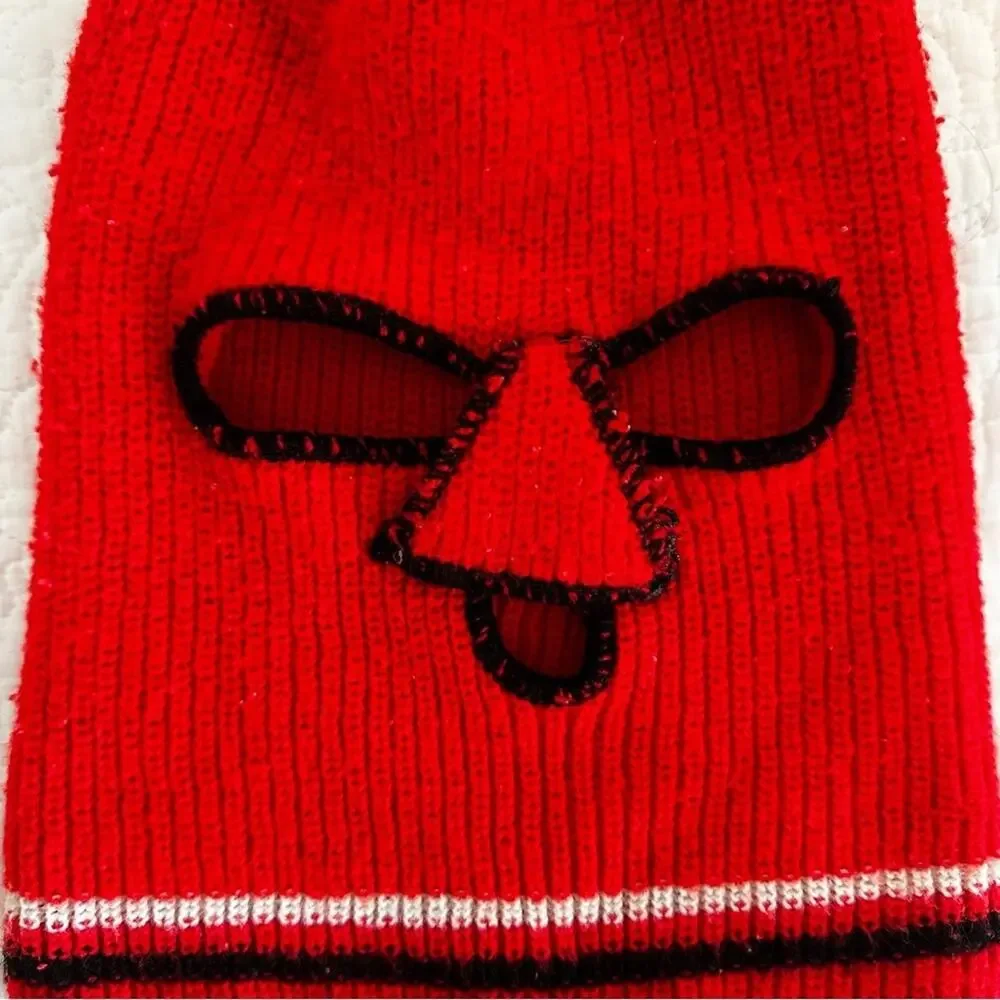 Vintage 1970s Knit Ski Mask Red Balaclava Face Mask Retro Winter